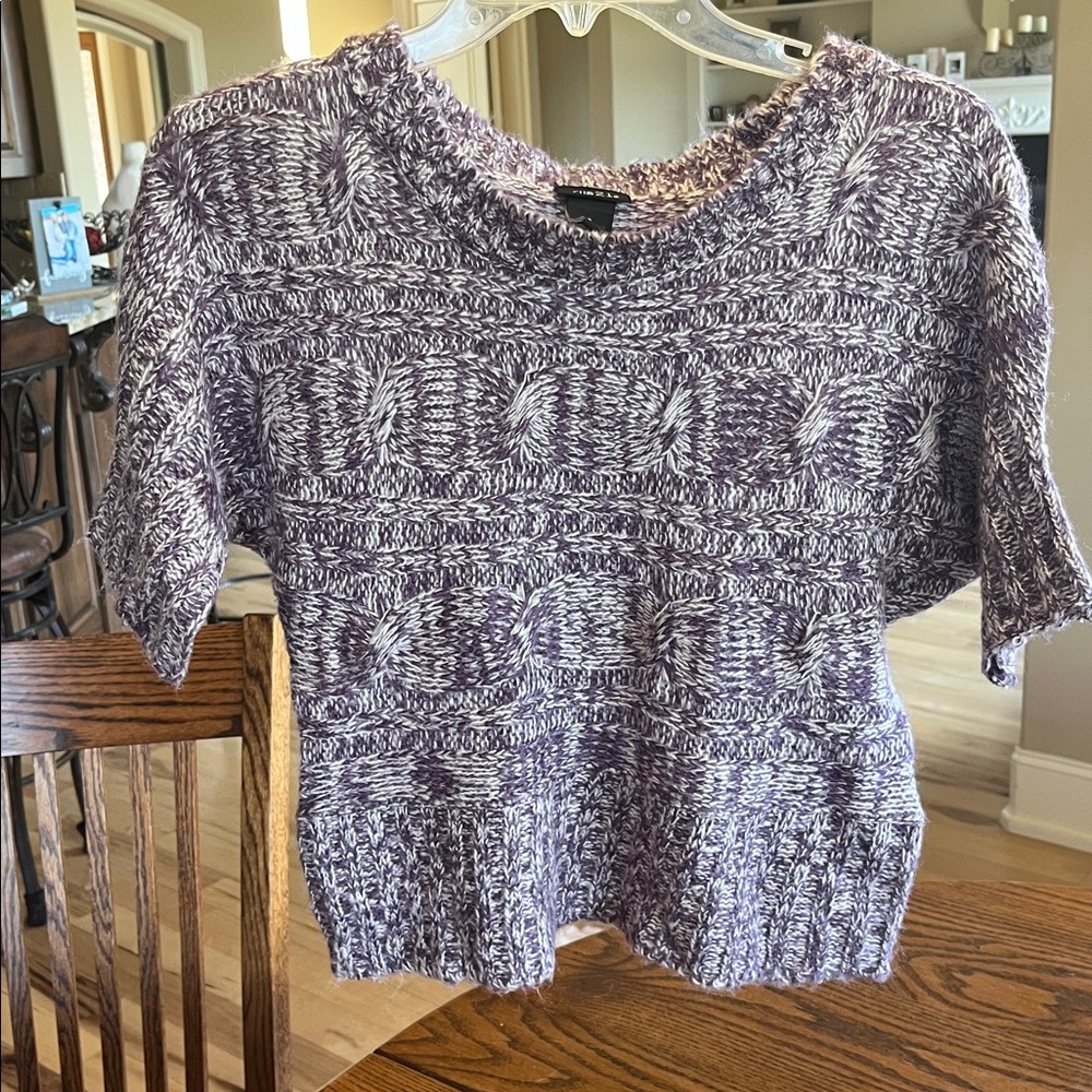 Comfy Crop Sweater Purple White Crochet Knit Womens Small